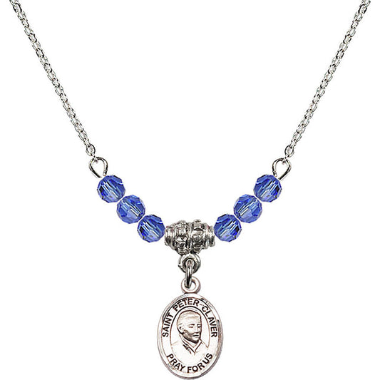 Sterling Silver Saint Peter Claver Birthstone Necklace with Sapphire Beads - 9442