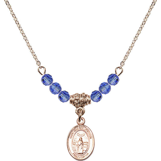 14kt Gold Filled Saint Medard of Noyon Birthstone Necklace with Sapphire Beads - 9444