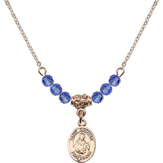14kt Gold Filled Saint Norbert of Xanten Birthstone Necklace with Sapphire Beads - 9447