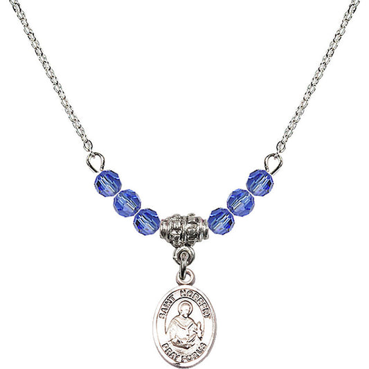 Sterling Silver Saint Norbert of Xanten Birthstone Necklace with Sapphire Beads - 9447