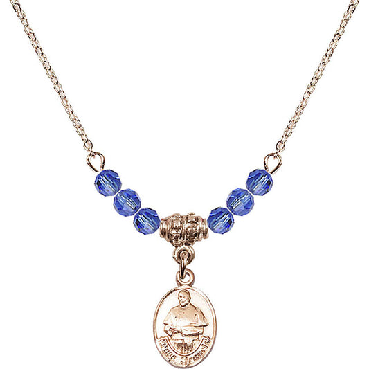 14kt Gold Filled Pope Francis Birthstone Necklace with Sapphire Beads - 9451