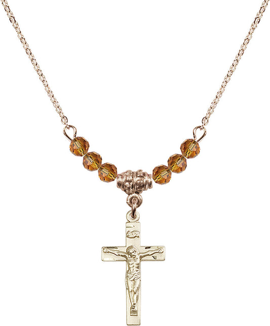 14kt Gold Filled Crucifix Birthstone Necklace with Topaz Beads - 0001