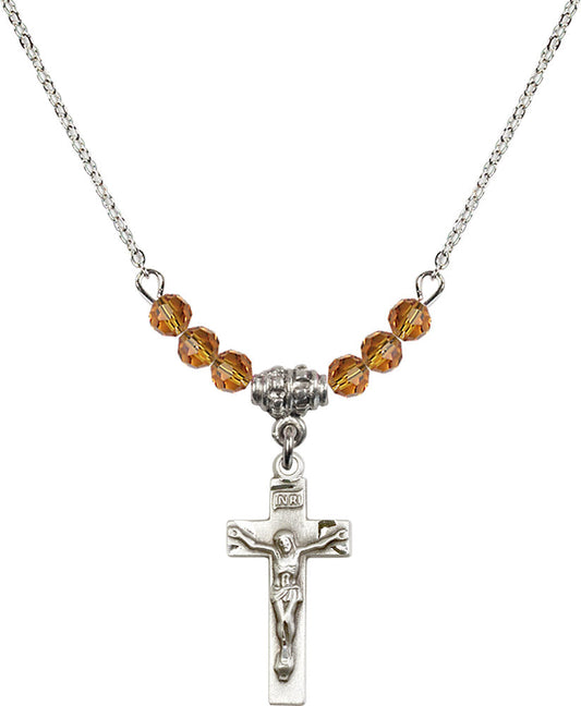 Sterling Silver Crucifix Birthstone Necklace with Topaz Beads - 0006