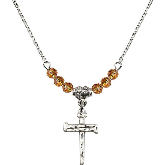 Sterling Silver Nail Cross Birthstone Necklace with Topaz Beads - 0012