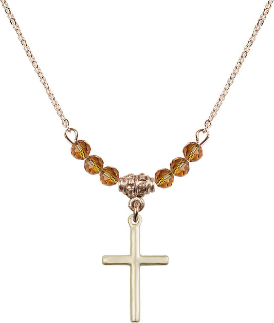 14kt Gold Filled Cross Birthstone Necklace with Topaz Beads - 0017