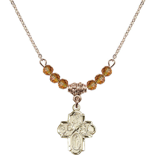 14kt Gold Filled 4-Way Birthstone Necklace with Topaz Beads - 0047