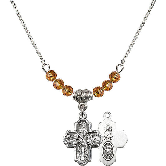Sterling Silver 4-Way Birthstone Necklace with Topaz Beads - 0047