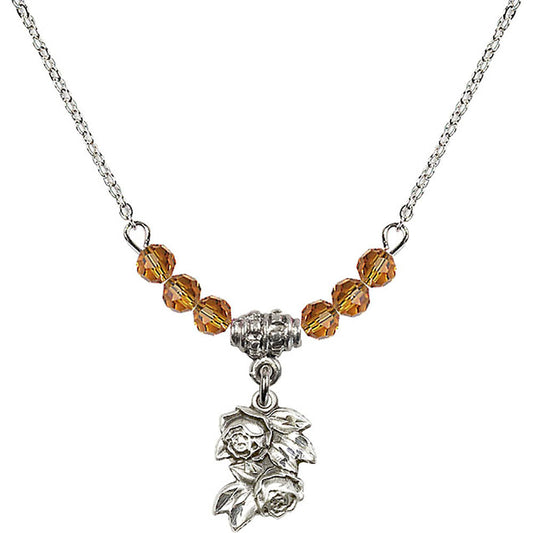 Sterling Silver Rose Birthstone Necklace with Topaz Beads - 0204