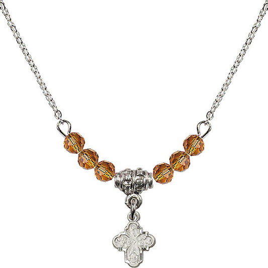 Sterling Silver 4-Way Birthstone Necklace with Topaz Beads - 0207