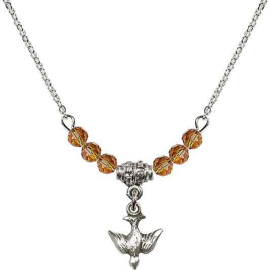 Sterling Silver Holy Spirit Birthstone Necklace with Topaz Beads - 0208