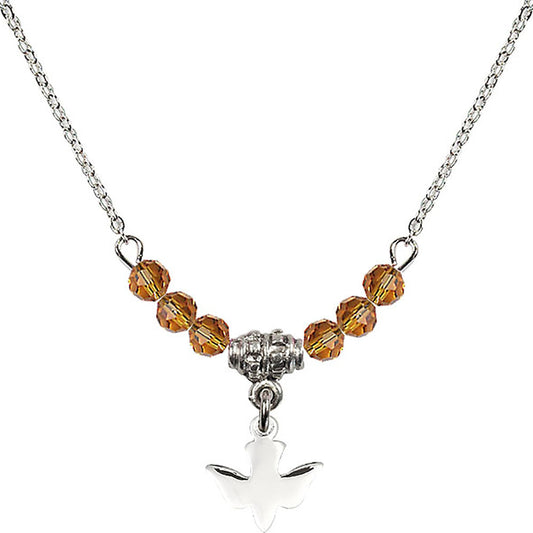 Sterling Silver Holy Spirit Birthstone Necklace with Topaz Beads - 0225