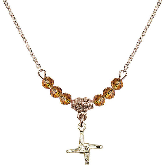 14kt Gold Filled Saint Brigid Cross Birthstone Necklace with Topaz Beads - 0291