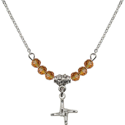 Sterling Silver Saint Brigid Cross Birthstone Necklace with Topaz Beads - 0291