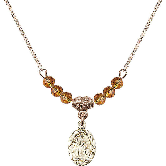 14kt Gold Filled Saint Ann Birthstone Necklace with Topaz Beads - 0301
