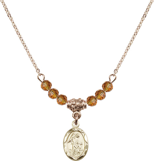14kt Gold Filled Guardian Angel Birthstone Necklace with Topaz Beads - 0301