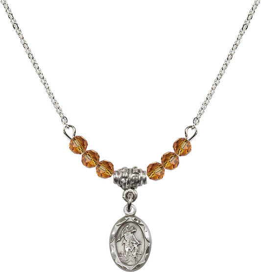 Sterling Silver Guardian Angel Birthstone Necklace with Topaz Beads - 0301