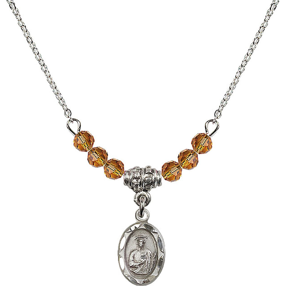 Sterling Silver Saint Jude Birthstone Necklace with Topaz Beads - 0301