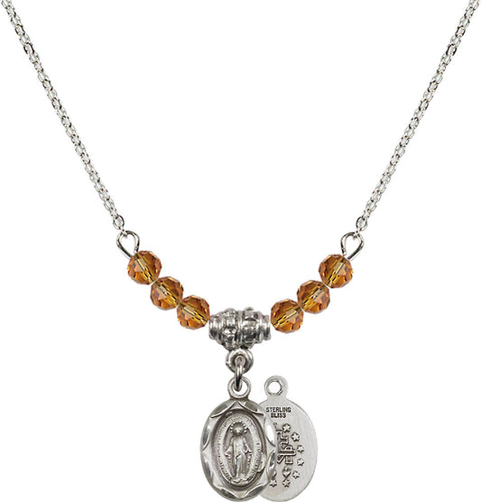 Sterling Silver Miraculous Birthstone Necklace with Topaz Beads - 0301