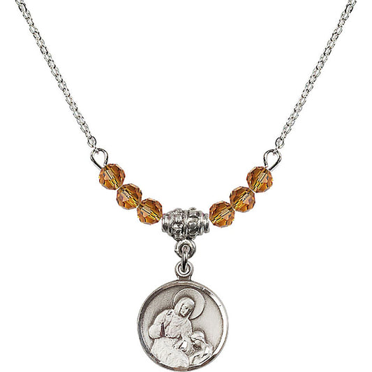 Sterling Silver Saint Ann Birthstone Necklace with Topaz Beads - 0601