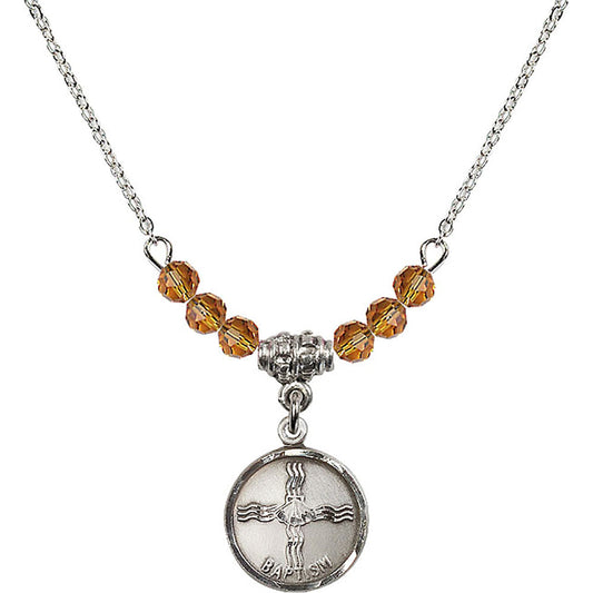 Sterling Silver Baptism Birthstone Necklace with Topaz Beads - 0601
