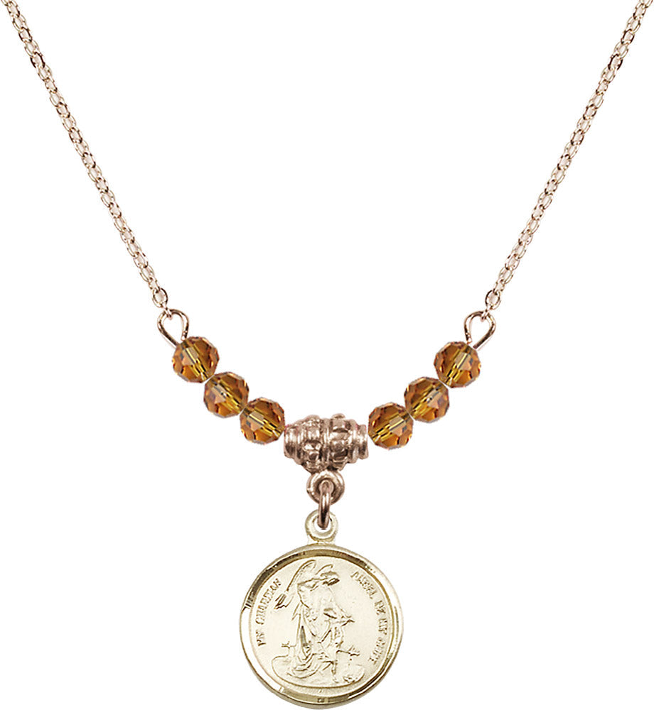 14kt Gold Filled Guardian Angel Birthstone Necklace with Topaz Beads - 0601