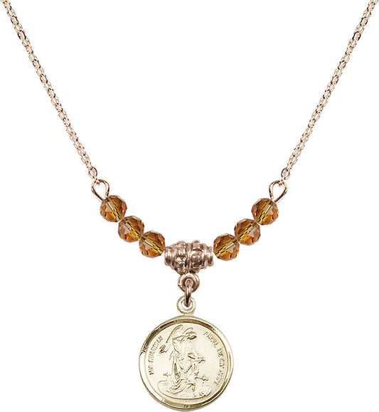 14kt Gold Filled Guardian Angel Birthstone Necklace with Topaz Beads - 0601