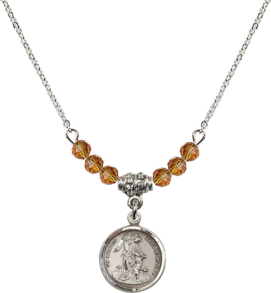 Sterling Silver Guardian Angel Birthstone Necklace with Topaz Beads - 0601