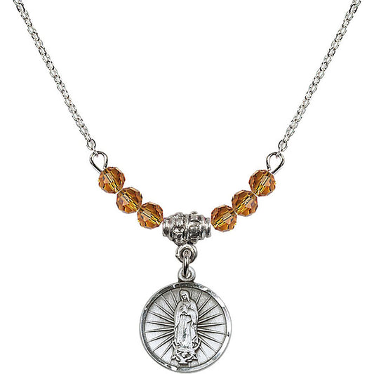 Sterling Silver Our Lady of Guadalupe Birthstone Necklace with Topaz Beads - 0601