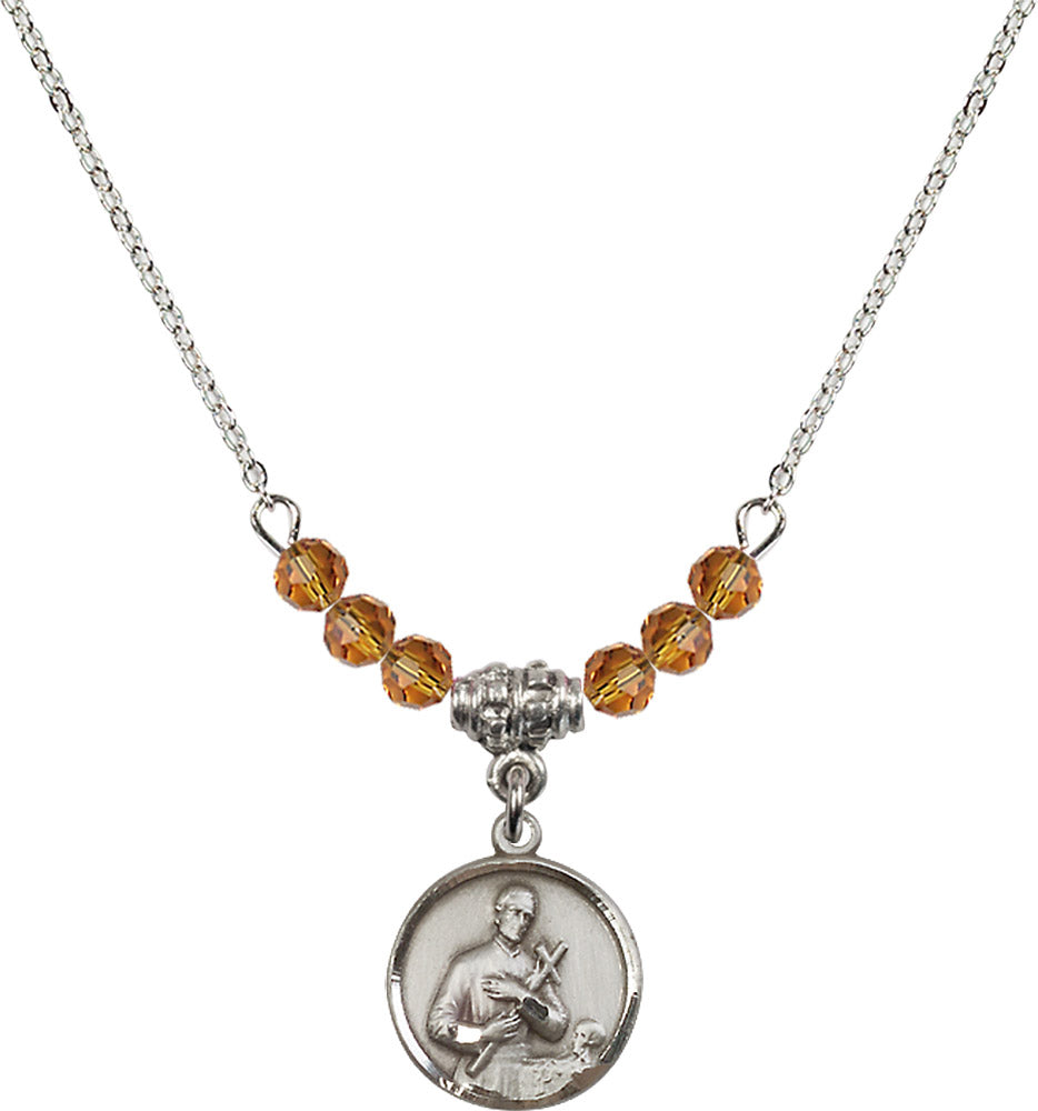 Sterling Silver Saint Gerard Birthstone Necklace with Topaz Beads - 0601