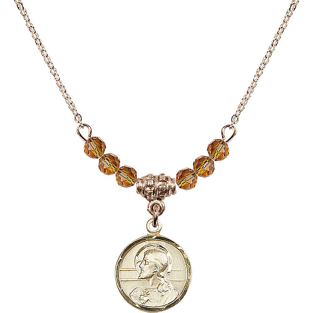 14kt Gold Filled Scapular Birthstone Necklace with Topaz Beads - 0601