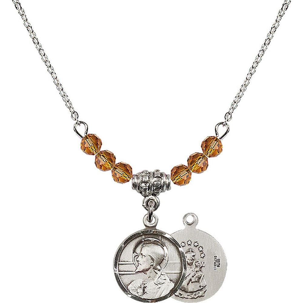 Sterling Silver Scapular Birthstone Necklace with Topaz Beads - 0601