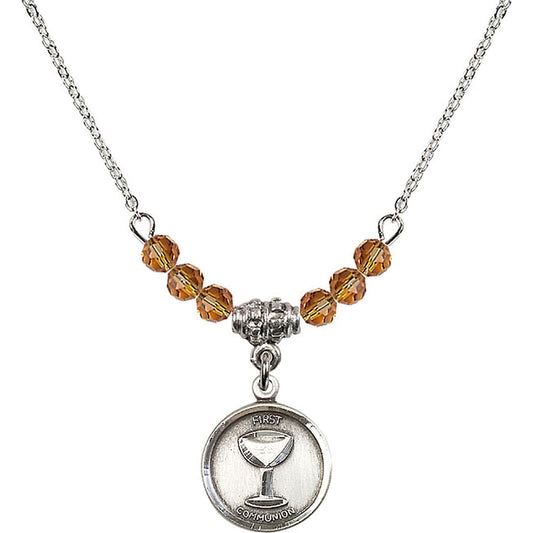Sterling Silver Communion Birthstone Necklace with Topaz Beads - 0601