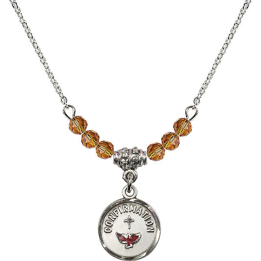 Sterling Silver Confirmation Birthstone Necklace with Topaz Beads - 0601