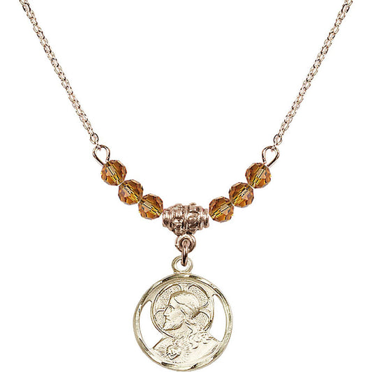 14kt Gold Filled Scapular Birthstone Necklace with Topaz Beads - 0611