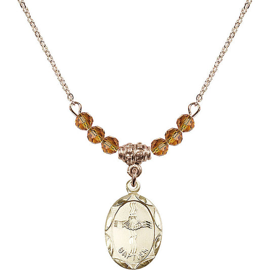 14kt Gold Filled Baptism Birthstone Necklace with Topaz Beads - 0612