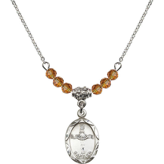 Sterling Silver Baptism Birthstone Necklace with Topaz Beads - 0612