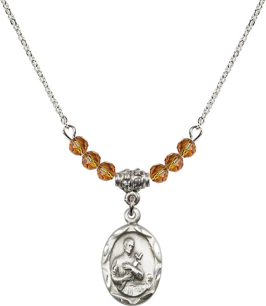Sterling Silver Saint Gerard Birthstone Necklace with Topaz Beads - 0612