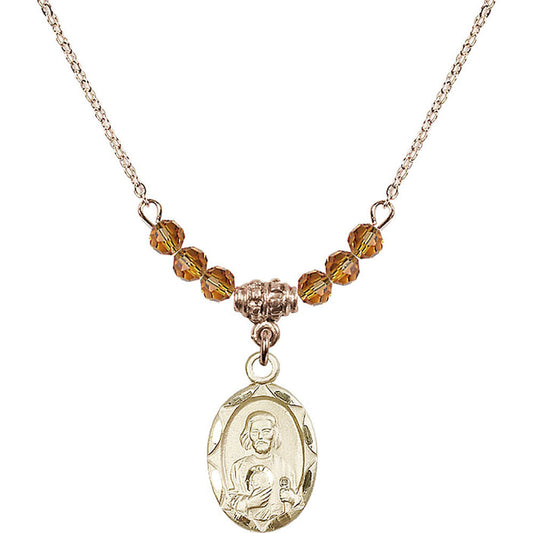 14kt Gold Filled Saint Jude Birthstone Necklace with Topaz Beads - 0612