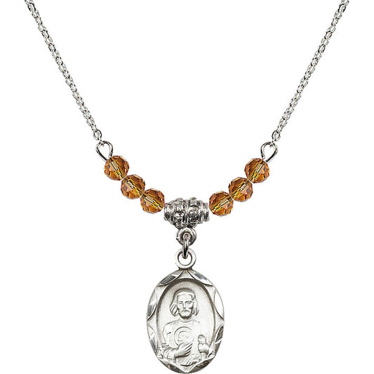Sterling Silver Saint Jude Birthstone Necklace with Topaz Beads - 0612