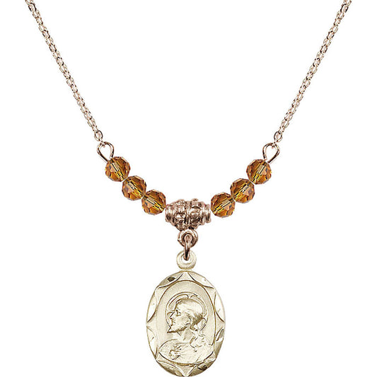 14kt Gold Filled Scapular Birthstone Necklace with Topaz Beads - 0612