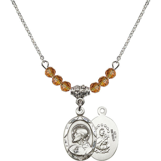 Sterling Silver Scapular Birthstone Necklace with Topaz Beads - 0612