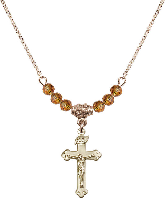 14kt Gold Filled Crucifix Birthstone Necklace with Topaz Beads - 0669