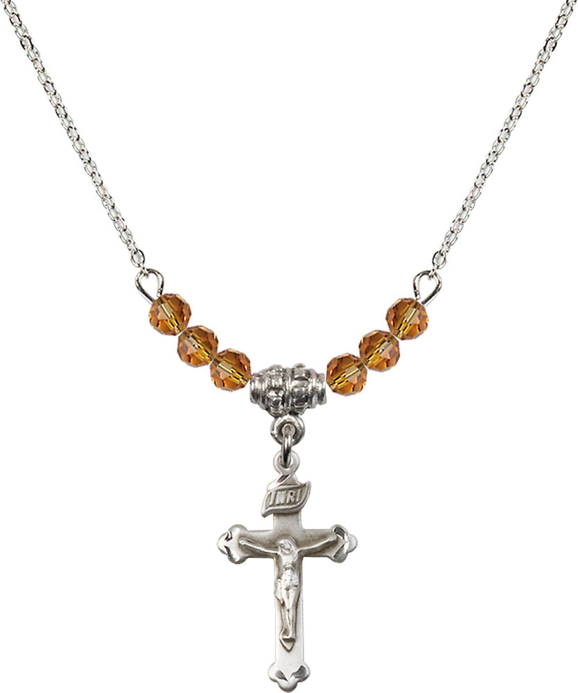 Sterling Silver Crucifix Birthstone Necklace with Topaz Beads - 0669