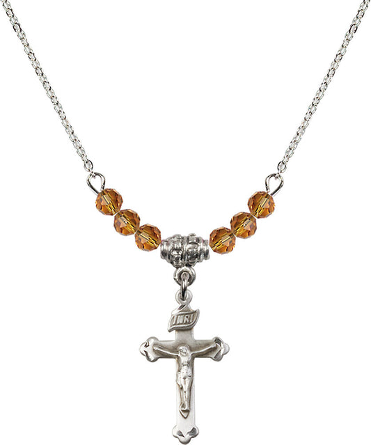Sterling Silver Crucifix Birthstone Necklace with Topaz Beads - 0669