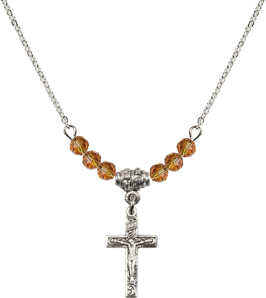 Sterling Silver Crucifix Birthstone Necklace with Topaz Beads - 0672