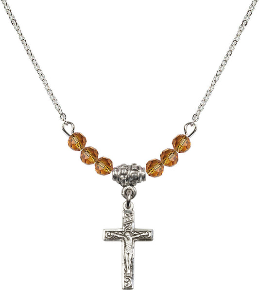 Sterling Silver Crucifix Birthstone Necklace with Topaz Beads - 0672