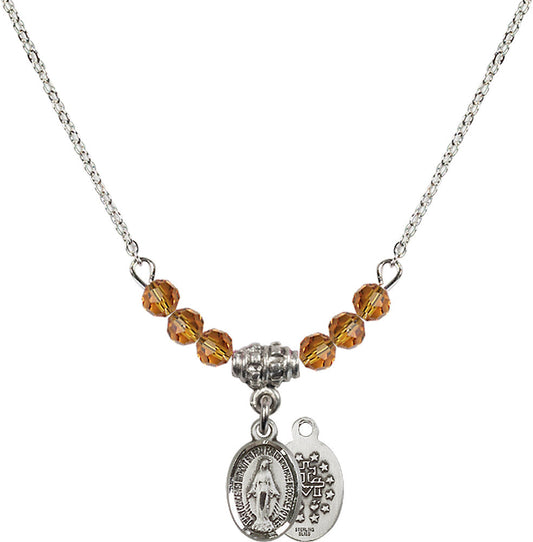 Sterling Silver Miraculous Birthstone Necklace with Topaz Beads - 0702