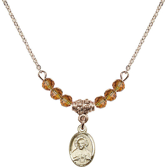 14kt Gold Filled Scapular Birthstone Necklace with Topaz Beads - 0702