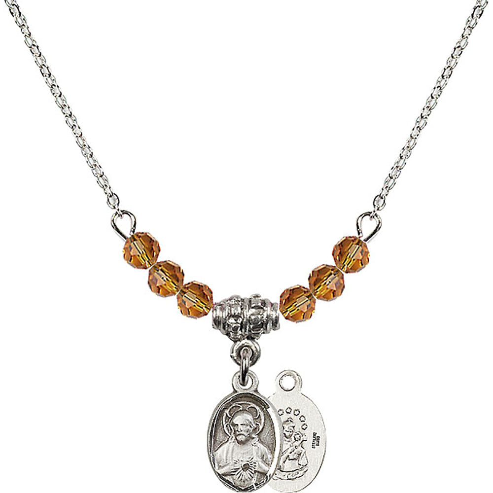 Sterling Silver Scapular Birthstone Necklace with Topaz Beads - 0702