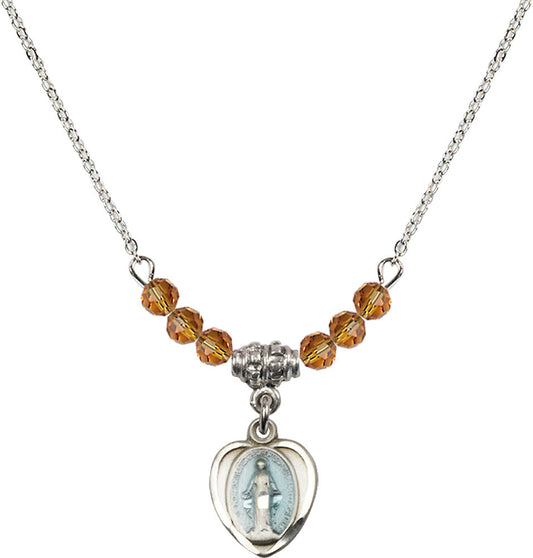 Sterling Silver Miraculous Birthstone Necklace with Topaz Beads - 0706
